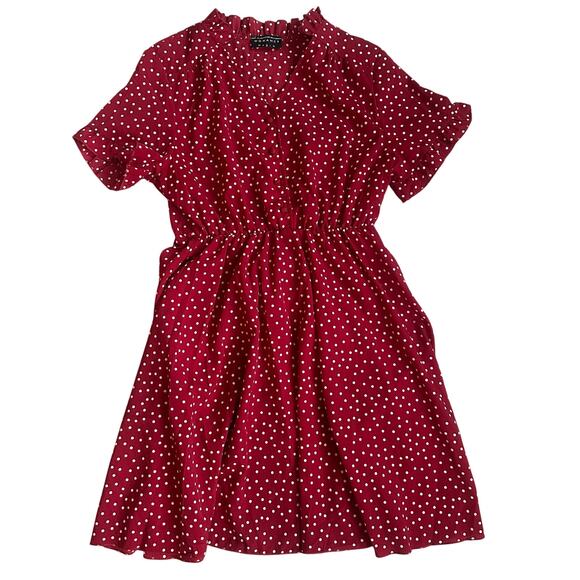 Womance Red/White Polka Dot, Quarter Button Down Short Sleeve Shirt Dress- M - Picture 1 of 10